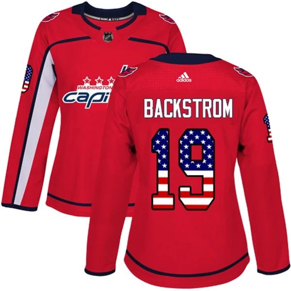 Damen Washington Capitals Trikot Nicklas Backstrom 19 Rot USA Flag Fashion Authentic